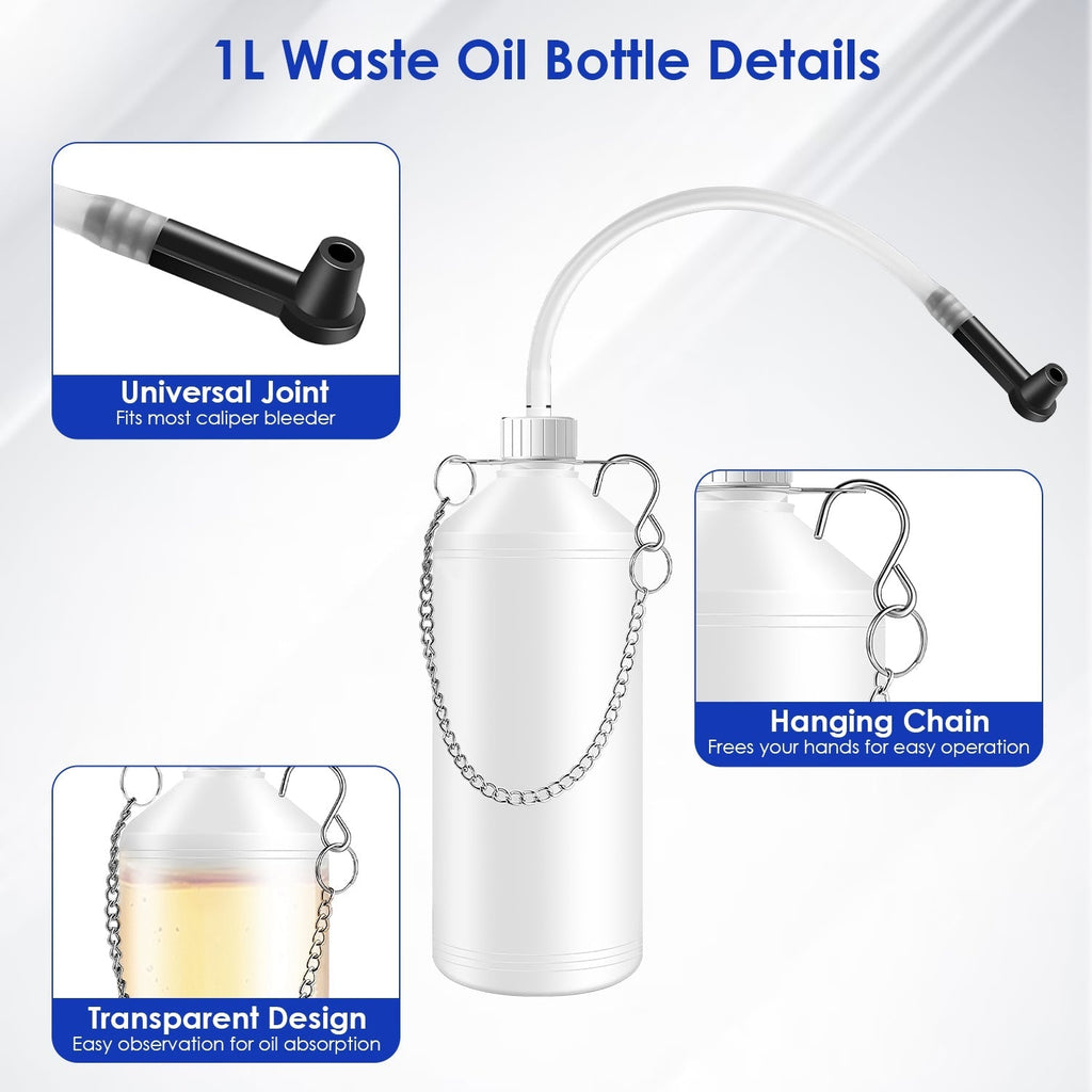 3L Manual Brake Bleeder Kit – Vacuum Pump with 1L Waste Bottle & 4 Adapters